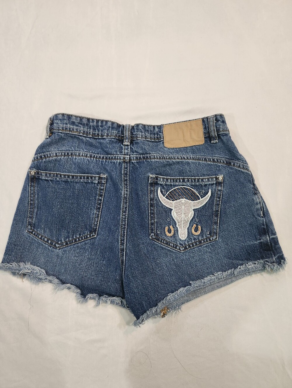 Daisy Street Blue Denim Jean Shorts with Embroidered Bull Patch